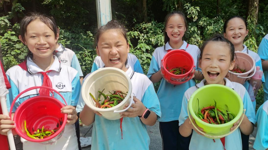 樂壞“小農(nóng)夫”，東小孩子農(nóng)場(chǎng)收菜忙!
